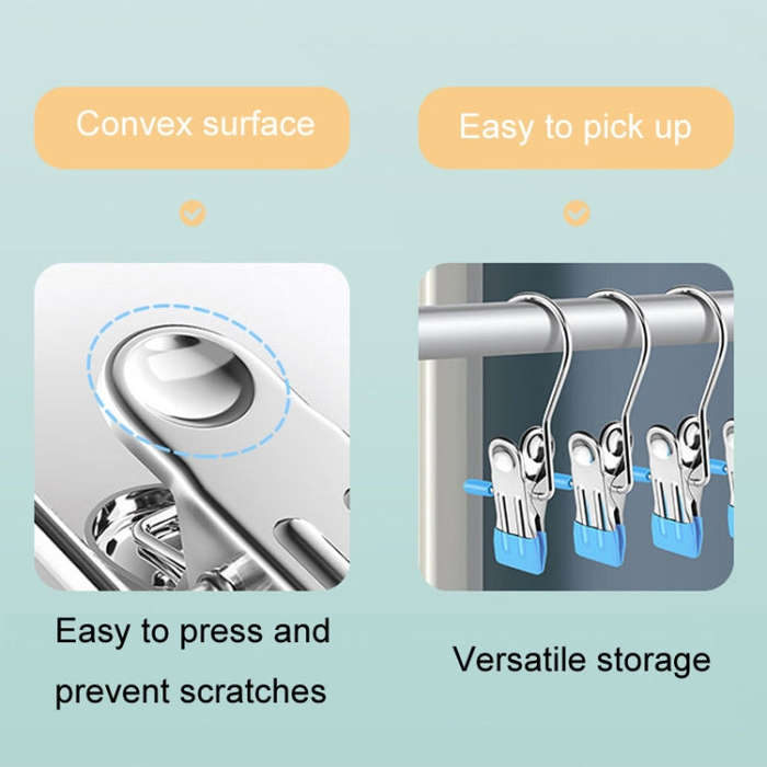 5pcs /Pack Stainless Steel Flat Clip With Hook Anti-Scratch Catch Laundry Drying Holder(Beige)