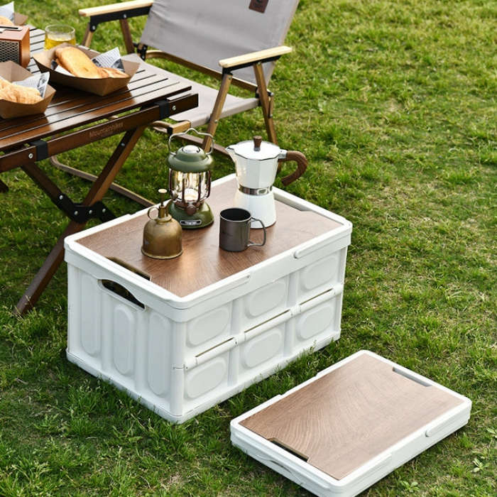Foldable Outdoor Camping Storage Case Car Storage Box Organizer With Wooden Lid Large White