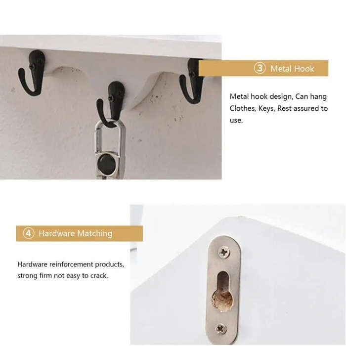 Cartoon Bat Shape Wooden Wall Mount Storage Rack Key Holder 35x17cm(White)