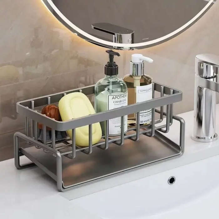 Kitchen Sink Multifunctional Drain Rack Sponge Rag Storage Shelf With Pole White