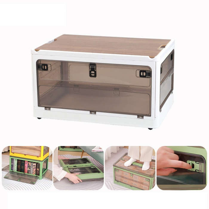 Folding Plastic Storage Box Stackable Storage Organizer with Wheels  37 x 26.5 x 22 cm, Color: Wh...