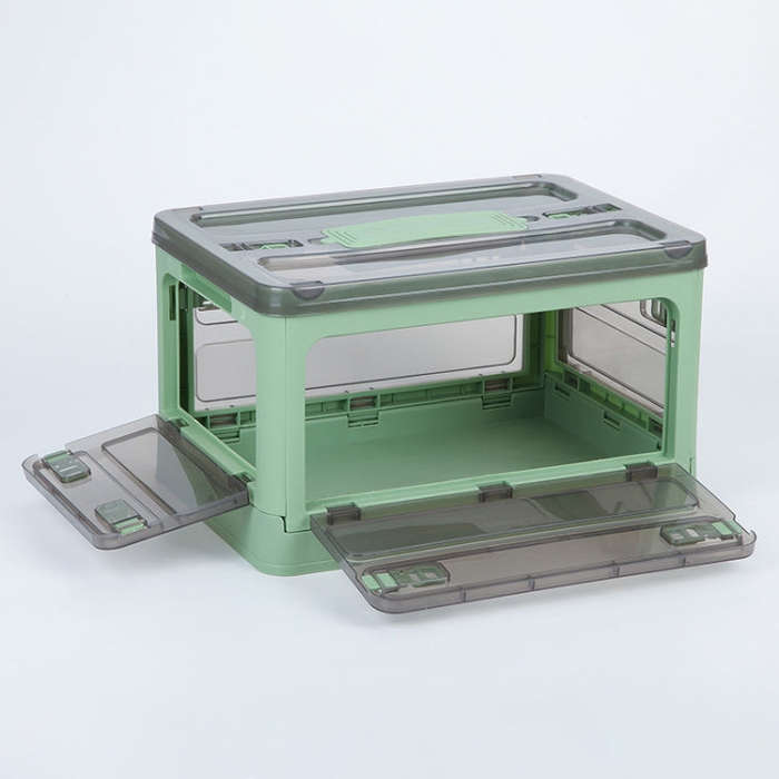 Folding Plastic Storage Box Stackable Storage Organizer with Wheels  37 x 26.5 x 22 cm, Color: Ye...