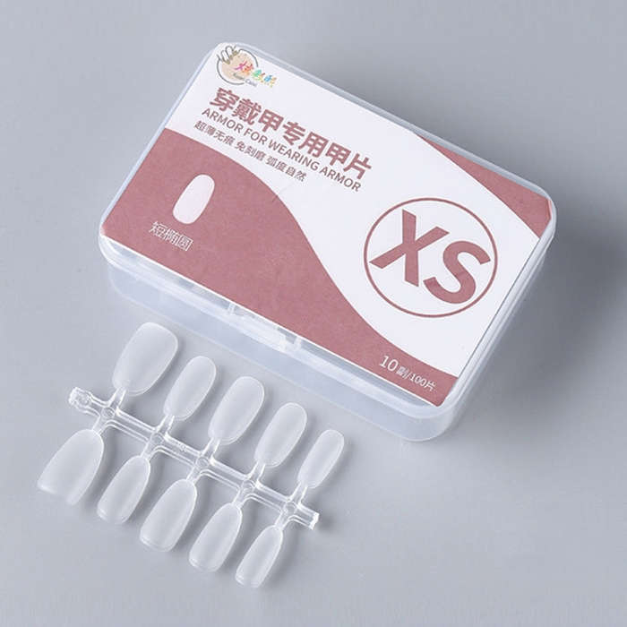 10pairs Of 100pcs/Box Frosted False Nails Artificial Tip, Shape: Short Ellipse XS