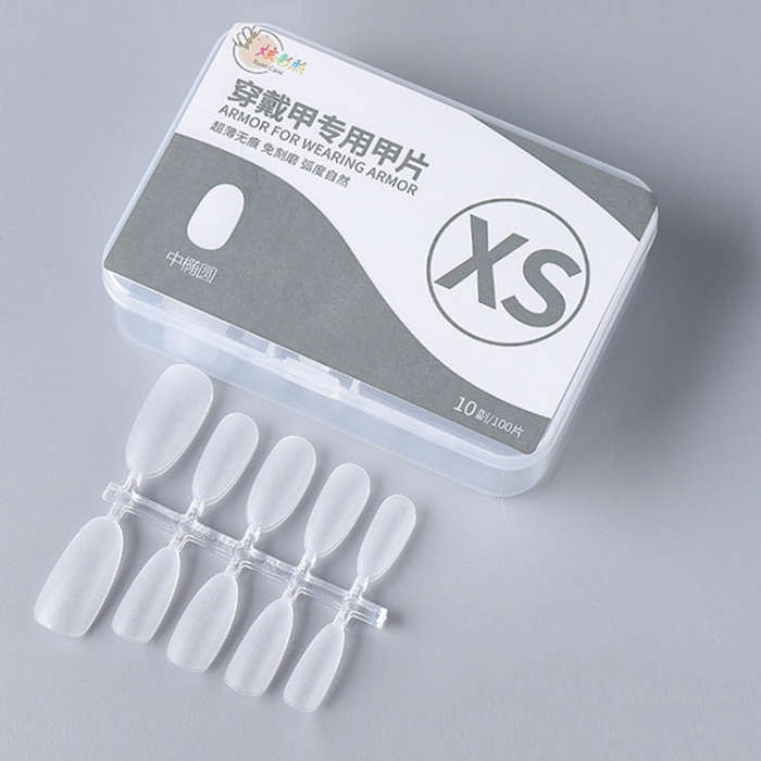 10pairs Of 100pcs/Box Frosted False Nails Artificial Tip, Shape: Medium Oval XS