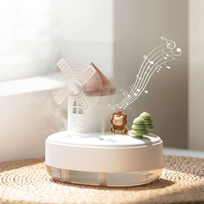 ZAY-H007 LED Light Double Spray Wireless Mini Desktop Windmill Music Humidifier(Pink)
