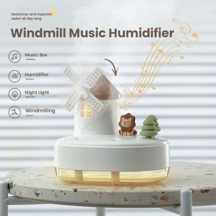 ZAY-H007 LED Light Double Spray Wireless Mini Desktop Windmill Music Humidifier(Pink)