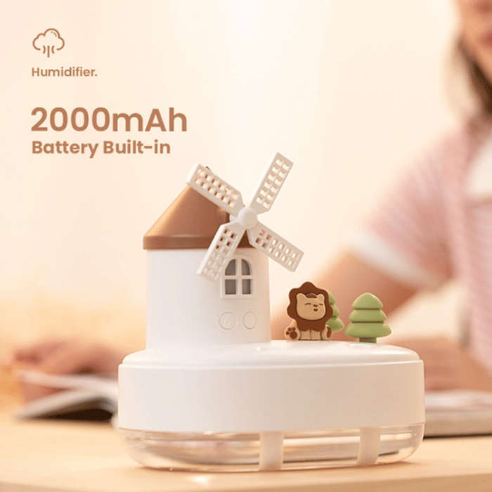 ZAY-H007 LED Light Double Spray Wireless Mini Desktop Windmill Music Humidifier(Pink)