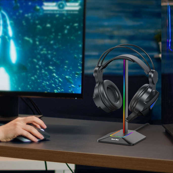 New Bee Dual Output Colorful Headset Display Rack HUB Expansion Headphone Holder, Color: Z8 Silver