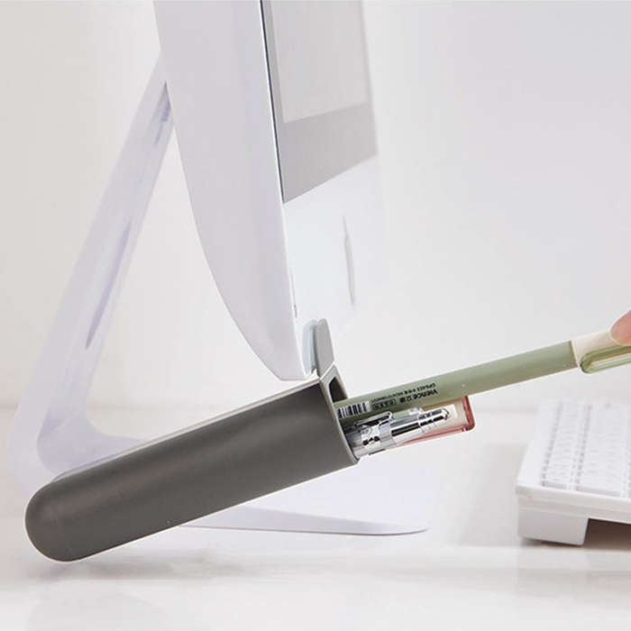 Desktop Computer Monitor Auxiliary Pen Holder Desk Adhesive Storage Box, Color: Trapezoid-Gray