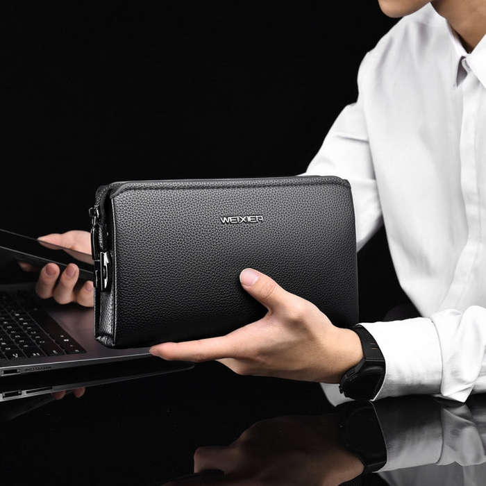 WEIXIER W125 Men Clutch Bag Password Zipper Business Phone Case(Black)