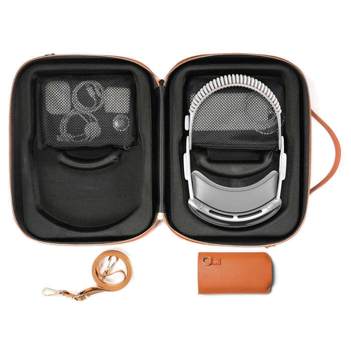 For Apple Vision Pro Headset Multifunctional Storage Bag Carrying Case(Brown)