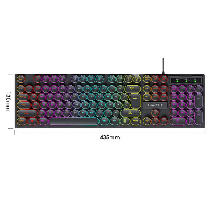 T-WOLF T80 104-Keys RGB Illuminated Office Game Wired Punk Retro Keyboard, Color: Pink