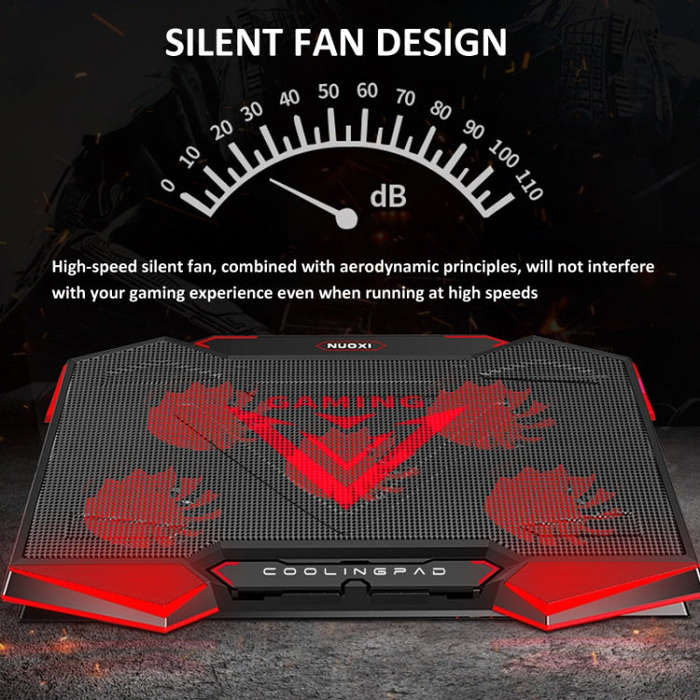 NUOXI 5 Fans Laptop Radiator Bracket Height Adjustable with Dual USB Ports(Black and Red)