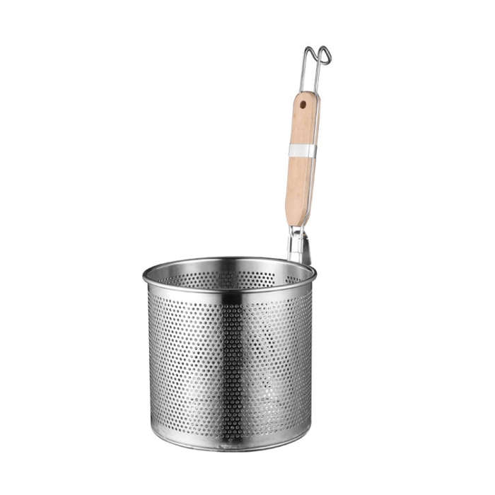 Household Stainless Steel Wooden Handle Spoon Kitchen Filtering Powder Oil Leakage Frying Basket,...