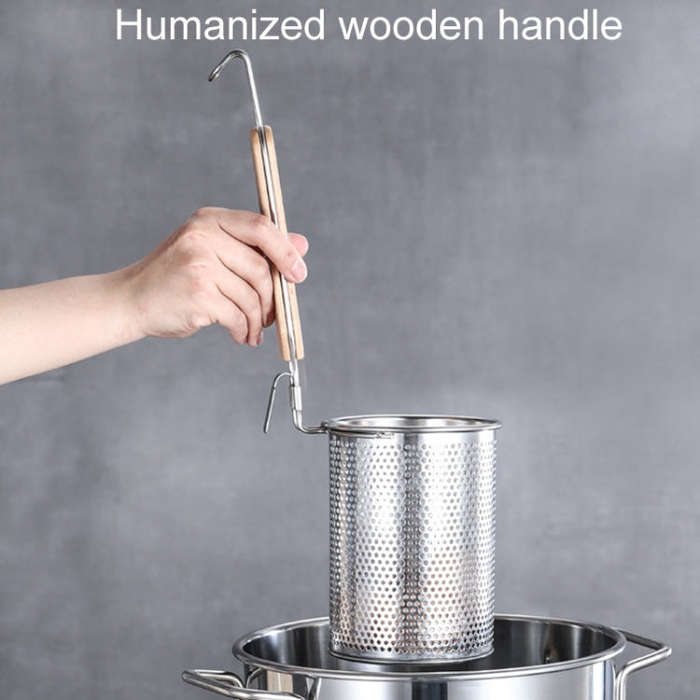 Household Stainless Steel Wooden Handle Spoon Kitchen Filtering Powder Oil Leakage Frying Basket,...