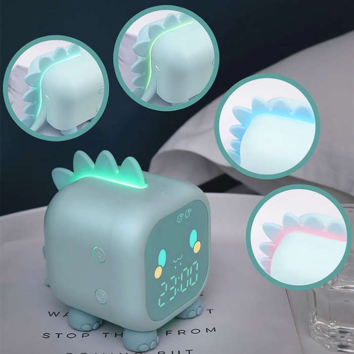 Dinosaur Kids Alarm Clock Electronic Clock Multifunctional Chime Small Alarm Clock(Blue)