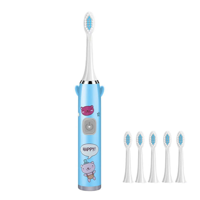 USB Charging Fully Automatic Ultrasonic Cartoon Children Electric Toothbrush, Color: Blue with 6 ...