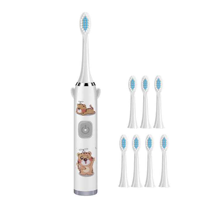 USB Charging Fully Automatic Ultrasonic Cartoon Children Electric Toothbrush, Color: White with 8...