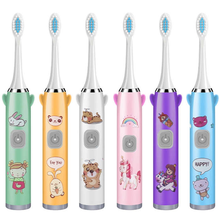 USB Charging Fully Automatic Ultrasonic Cartoon Children Electric Toothbrush, Color: Pink with 6 ...