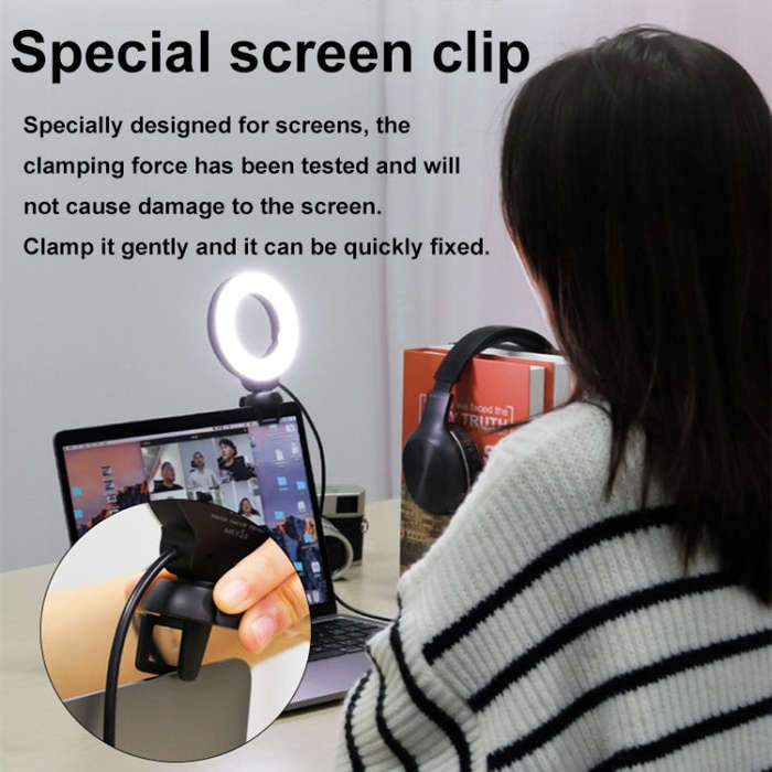 YRing48 4-Inch 48LEDs Laptop Camera Video Conference Live Beauty Ring Fill Light, Spec: Clip Set
