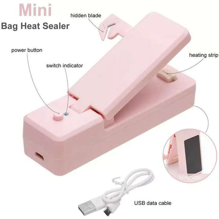 USB Charging Mini Magnetic Sealing Machine Portable Sealing Clip Food Moisture-proof Sealer(Gray)