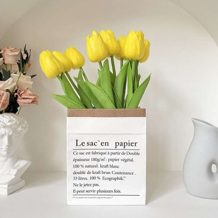 10 In 1 Tulip Bouquet With Paper Bag Home Decoration Simulation Flowers Paper Bag Floral Set Arra...
