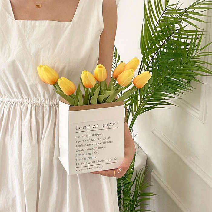 10 In 1 Tulip Bouquet With Paper Bag Home Decoration Simulation Flowers Paper Bag Floral Set Arra...