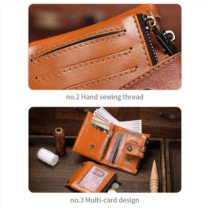 BULL CAPTAIN 088 RFID Anti-Theft Zipper Buckle Multi-Card Slot Cowhide Vertical Wallet(Black)