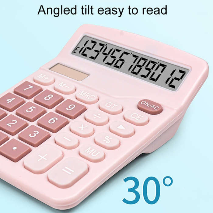 12-Digit Large Screen Solar Dual Power Calculator Student Exam Accounting Office Supplies(Pink)
