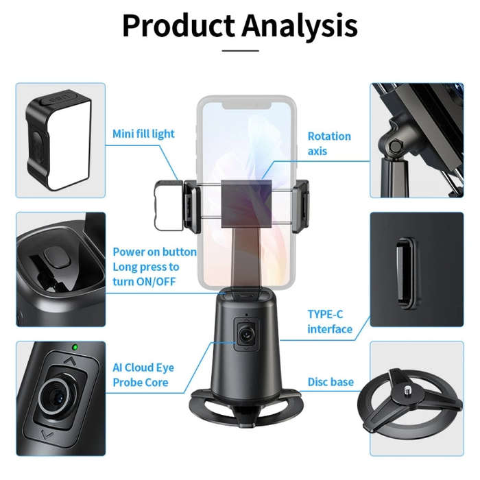 Pixel A200  Auto Tracking Gimbal Stabilizer 360 Degree Rotation Selfie Stick With Fill Light Set 1