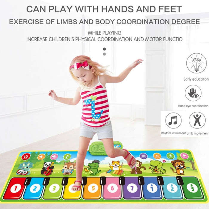 110x36cm Children Piano Mat Footsteps Music Dancing Blanket Parent-Child Multifunctional Game Bla...