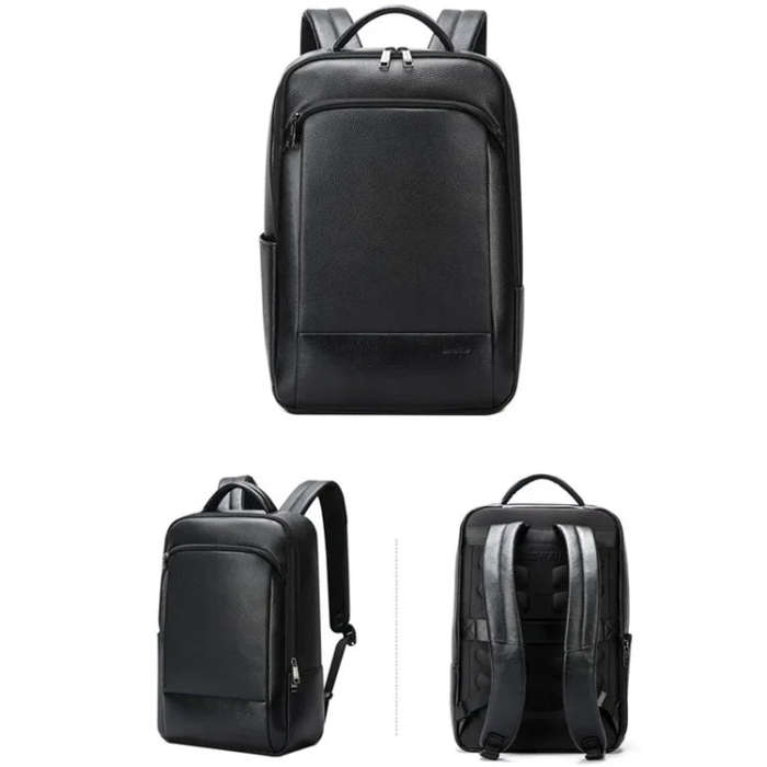 Bopai 61-123311 Large-Capacity First-Layer Cowhide Business Laptop Backpack(Black)