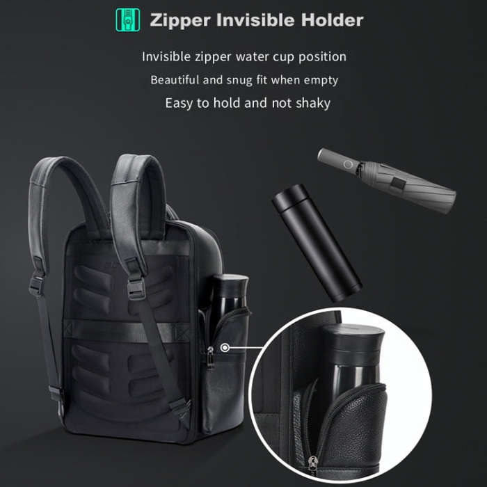 Bopai 61-123291 Large-capacity First-layer Cowhide Laptop Backpack with USB+Type-C Port, Color: F...