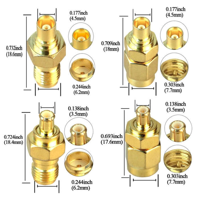 4pcs /Set SMA To MCX Connector Kit RF Coaxial Gold Plated Adapter