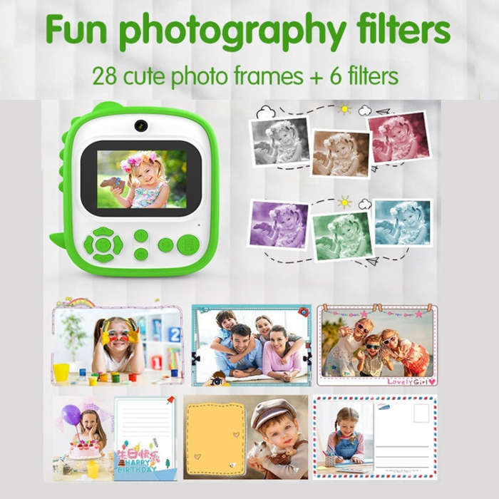 2.4 Inch 1080P HD Instant Printing Camera Children Thermal Printer With 32G TF Card(Green)