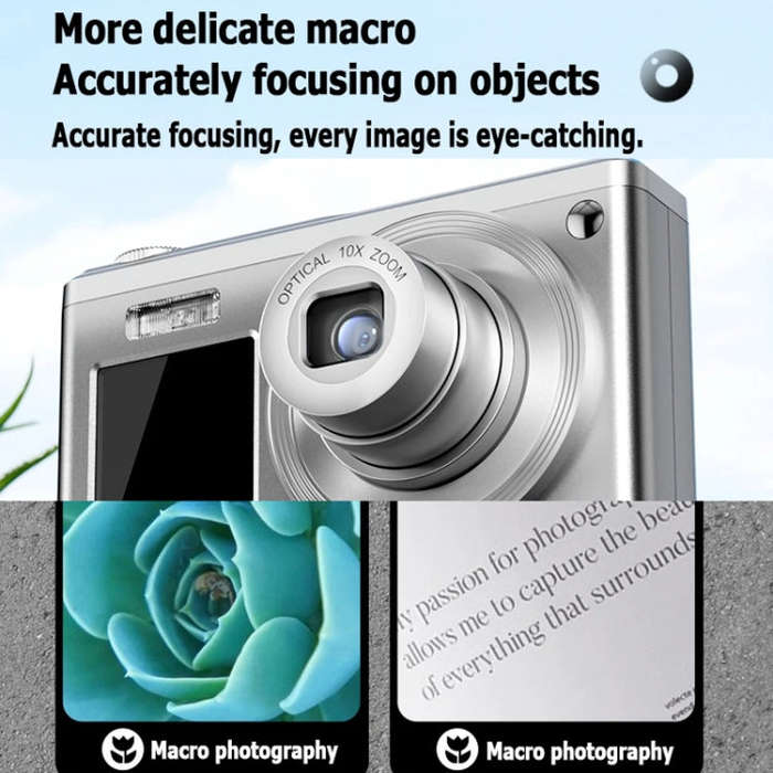 4K HD Optical Zoom Digital Camera 60MP Dual Screen Selfie Camera, No Memory(Black)