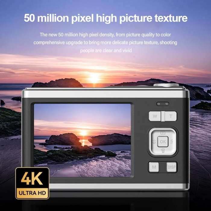 4K HD Optical Dual Lens Digital Camera 50MP Dual Screen Selfie Camera, No Memory(White)