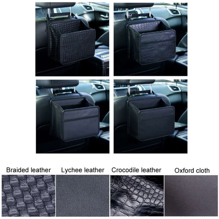 Car Hanging Garbage Bag Multifunctional Folding Storage Box, Model: H613 Litchi Pattern