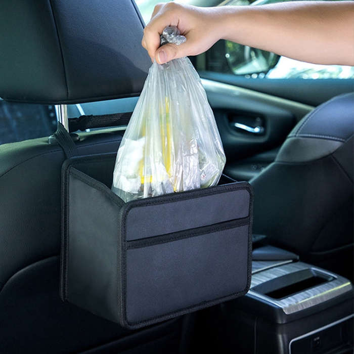 Car Hanging Garbage Bag Multifunctional Folding Storage Box, Model: H613 Litchi Pattern