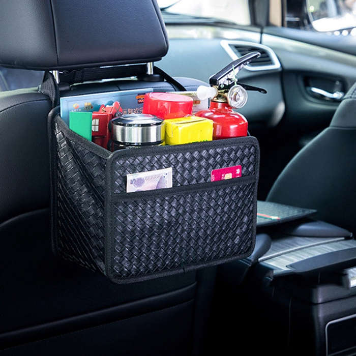 Car Hanging Garbage Bag Multifunctional Folding Storage Box, Model: H613 Litchi Pattern