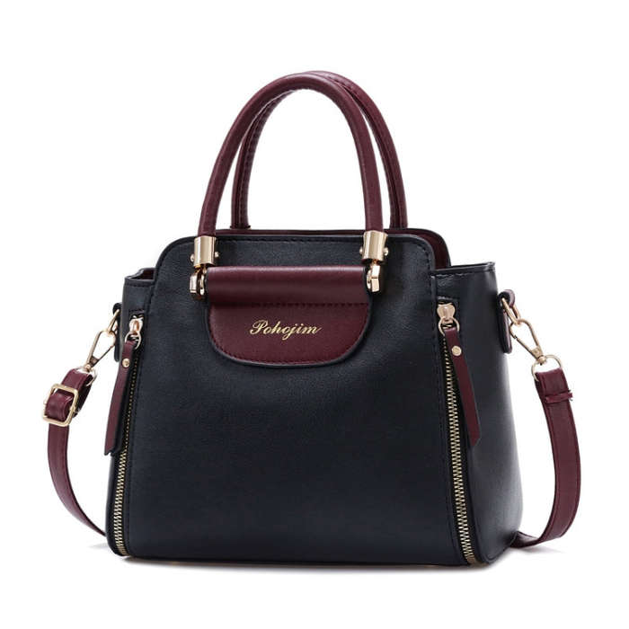 Women Colorblocking Handbag Large Capacity Shoulder Crossbody Bag(Black)