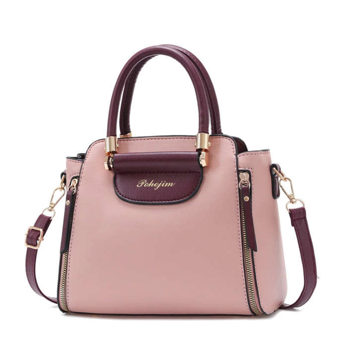 Women Colorblocking Handbag Large Capacity Shoulder Crossbody Bag(Pink)