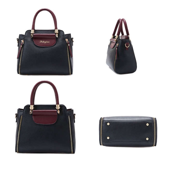 Women Colorblocking Handbag Large Capacity Shoulder Crossbody Bag(Black)