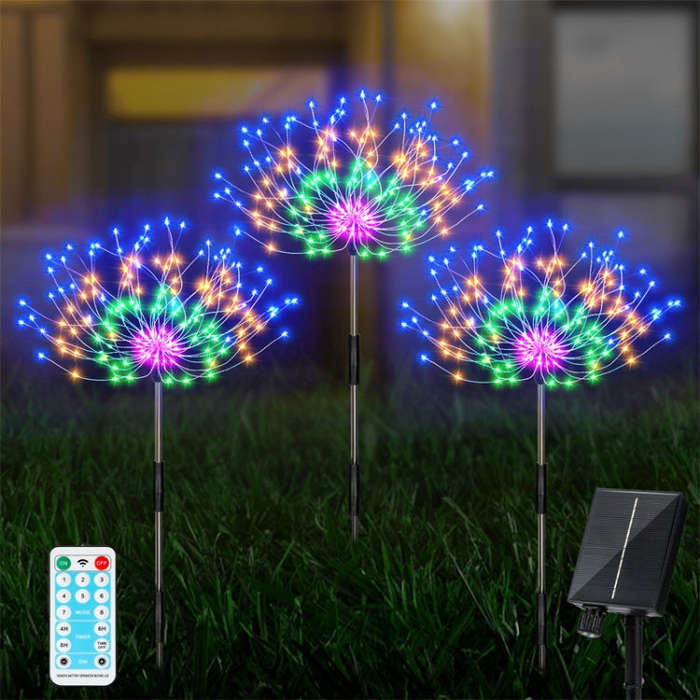 1 Drag 3 Color Light 360 LEDs Solar Fireworks Lamp Grass Globe Dandelion Flash String With Remote...
