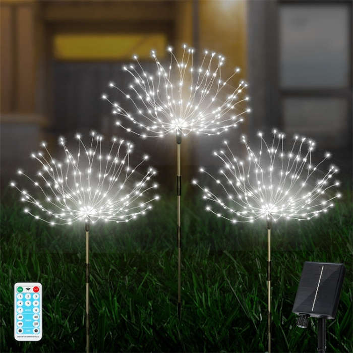 1 Drag 3 White Light 360 LEDs Solar Fireworks Lamp Grass Globe Dandelion Flash String With Remote...