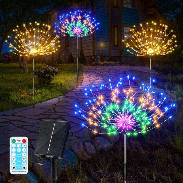 1 Drag 3 Warm Light 360 LEDs Solar Fireworks Lamp Grass Globe Dandelion Flash String With Remote ...