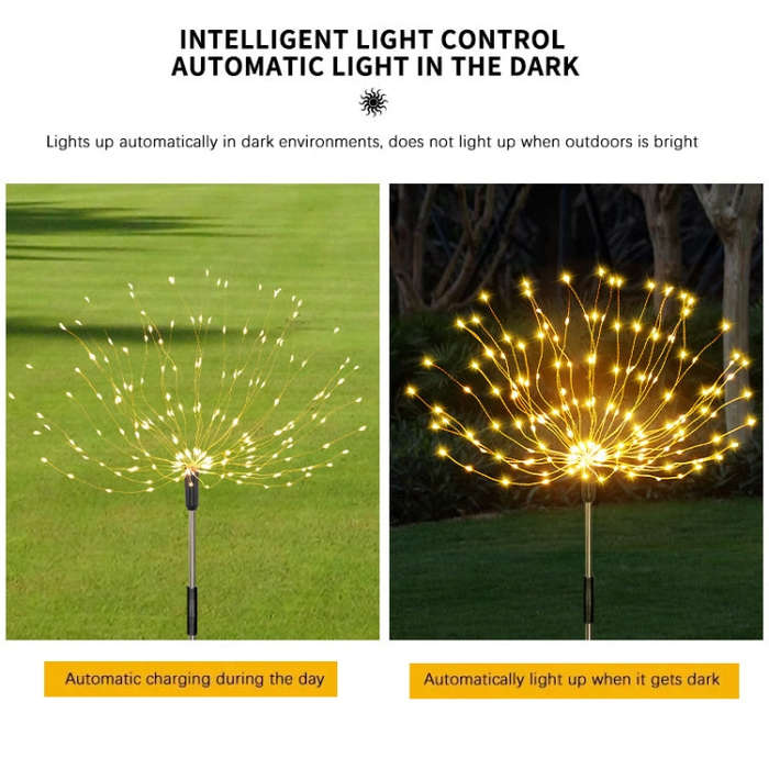 1 Drag 3 Warm Light 360 LEDs Solar Fireworks Lamp Grass Globe Dandelion Flash String With Remote ...
