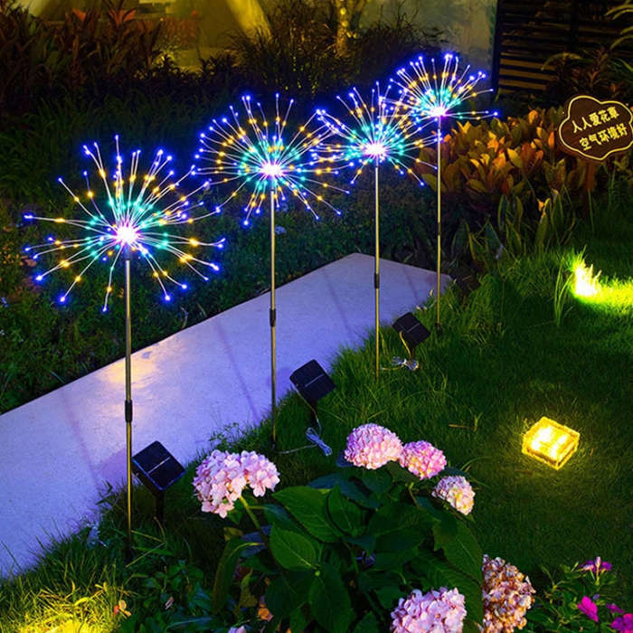 1 Drag 3 Warm Light 360 LEDs Solar Fireworks Lamp Grass Globe Dandelion Flash String With Remote ...