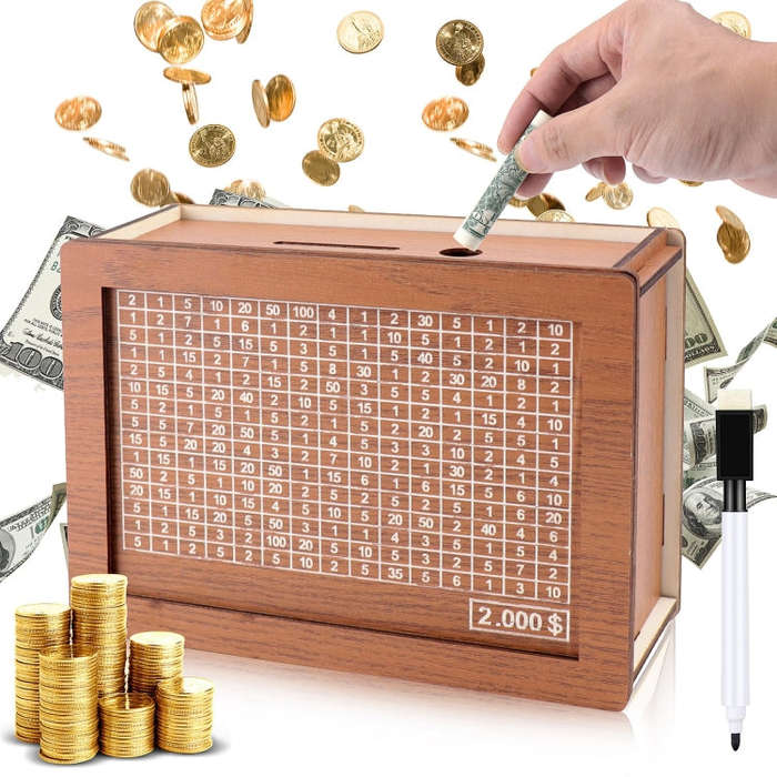 Wooden Money Box Piggy Bank With Counter Home Library Decoration, Spec: Dark Brown 3000 Euros