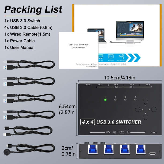 KC-KM434B USB3.0 4 Port USB Shared Device 4 Port Printer Sharing Device Keyboard Mouse Switch